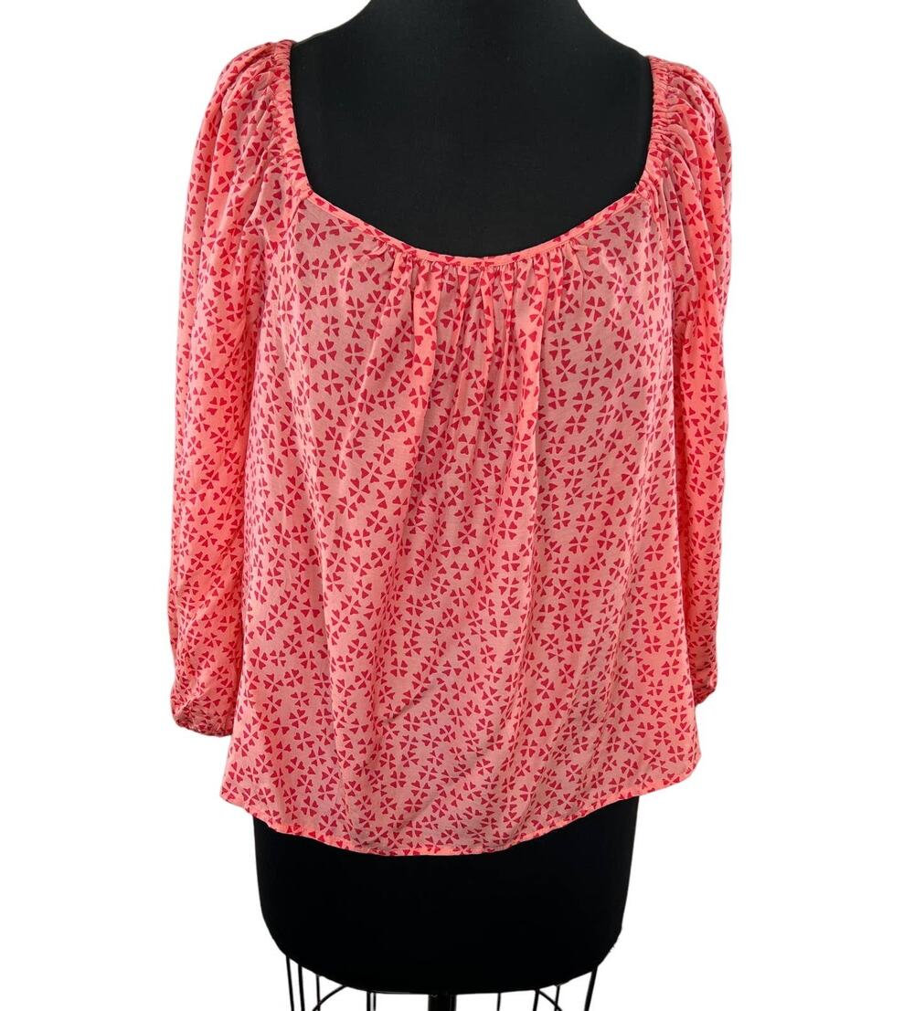 Vineyard Vines Pink Papaya Passion Petals Print Square Neck Top Silk Blend S